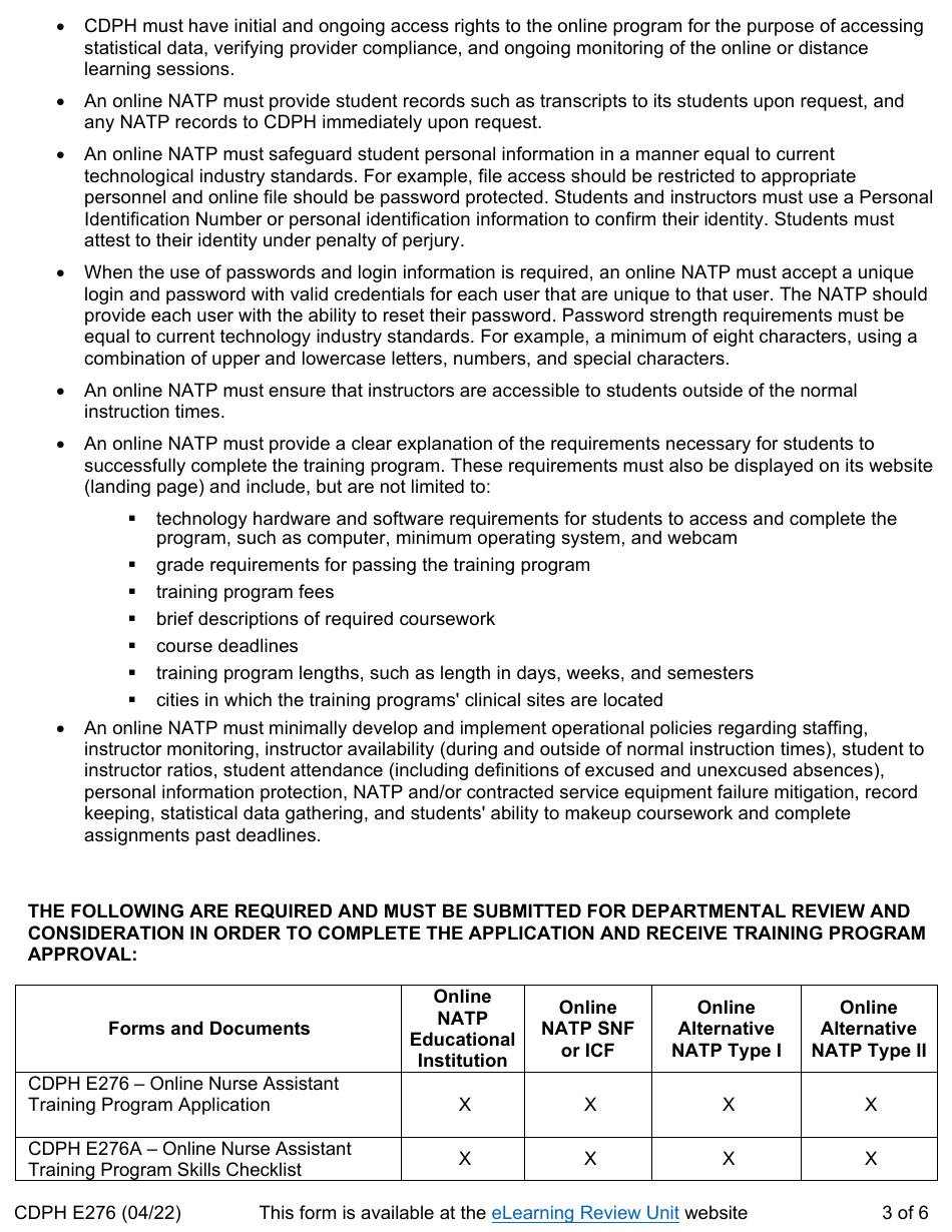 Form CDPH E276 Online Nurse Assistant Training Program Application - California, Page 3