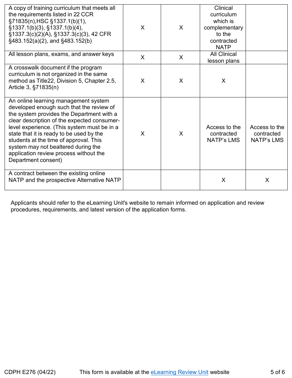 Form CDPH E276 Online Nurse Assistant Training Program Application - California, Page 5