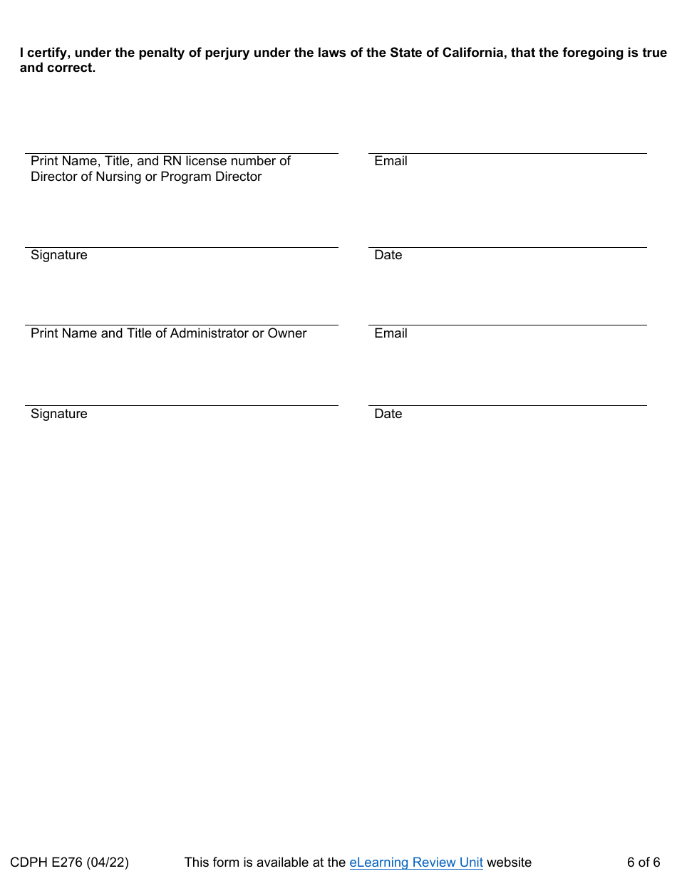 Form CDPH E276 Online Nurse Assistant Training Program Application - California, Page 6