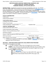 Form CDPH278R Certified Nurse Assistant Orientation, In-Service, and Nurse Assistant Training Program Combined Renewal Application (Snf/Icf) - California
