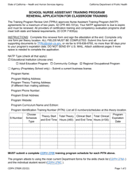 Form CDPH276SR Renewal Application for Classroom Training - School Nurse Assistant Training Program - California