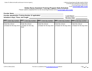 Document preview: Form CDPH E276B Online Nurse Assistant Training Program Daily Schedule - California