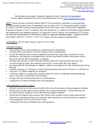 Document preview: Form CDPH E276E Online Nurse Assistant Training Program Clinical Training Site Agreement - California