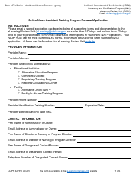Form CDPH E276R Online Nurse Assistant Training Renewal Application - California