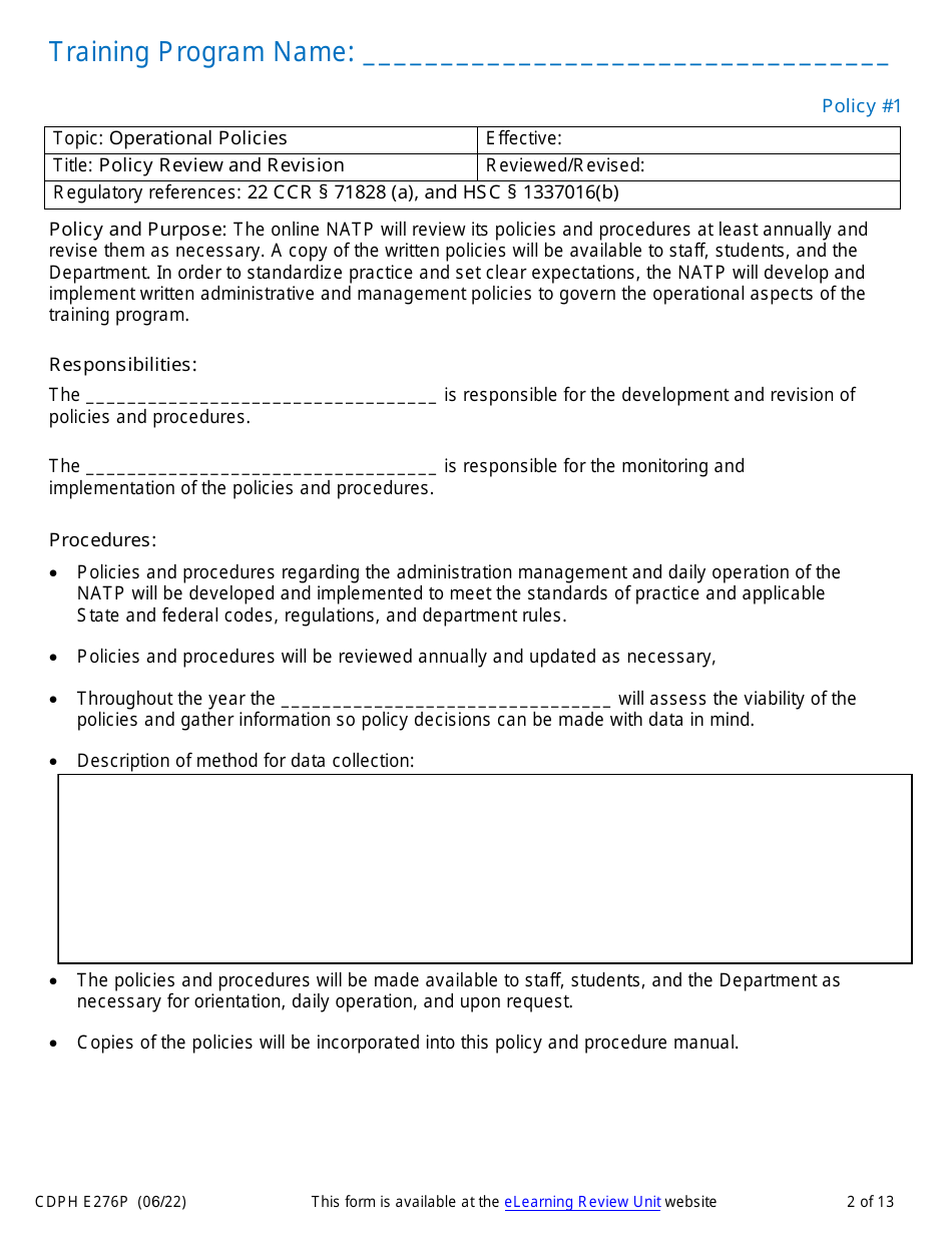 Form CDPH E276P Online Nurse Assistant Training Program Policies and Procedures - California, Page 2