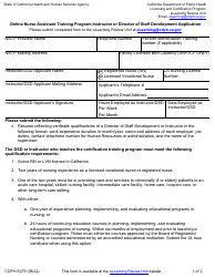Document preview: Form CDPH E279 Online Nurse Assistant Training Program Instructor or Director of Staff Development Application - California