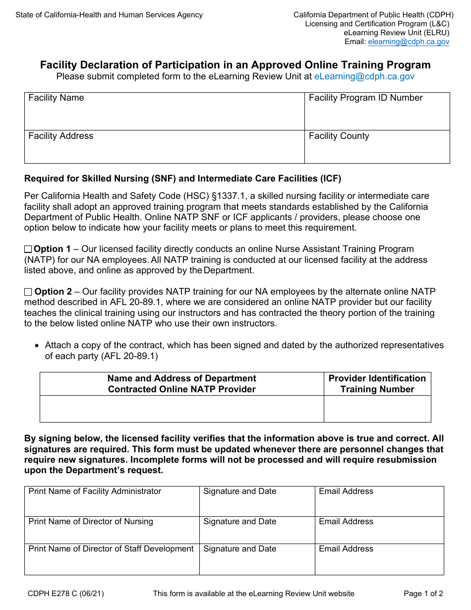 Form CDPH E278 C - Fill Out, Sign Online and Download Fillable PDF ...