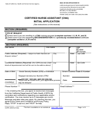 Form CDPH283 B Certified Nurse Assistant (Cna) Initial Application - California