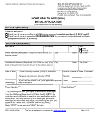 Form CDPH283 D Home Health Aide (Hha) Initial Application - California