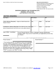 Document preview: Form CDPH283 G Certified Hemodialysis Technician (Cht) Renewal Application - California