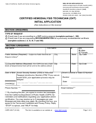 Form CDPH283 F Certified Hemodialysis Technician (Cht) Initial Application - California