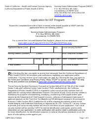 Document preview: Form CDPH502 Application for Ait Program - California