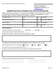 Form CDPH501 Administrator in Training (Ait) Evaluation Report - California
