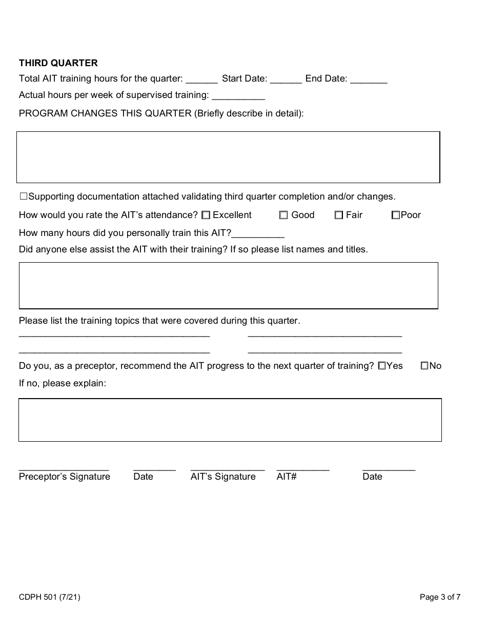 Form CDPH501 Administrator in Training (Ait) Evaluation Report - California, Page 3
