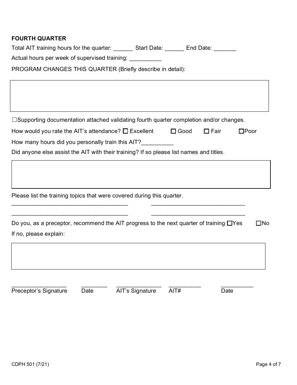 Form CDPH501 Administrator in Training (Ait) Evaluation Report - California, Page 4