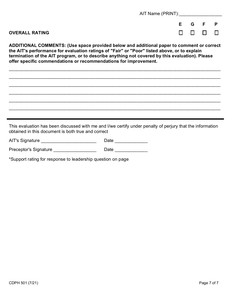 Form CDPH501 Administrator in Training (Ait) Evaluation Report - California, Page 7