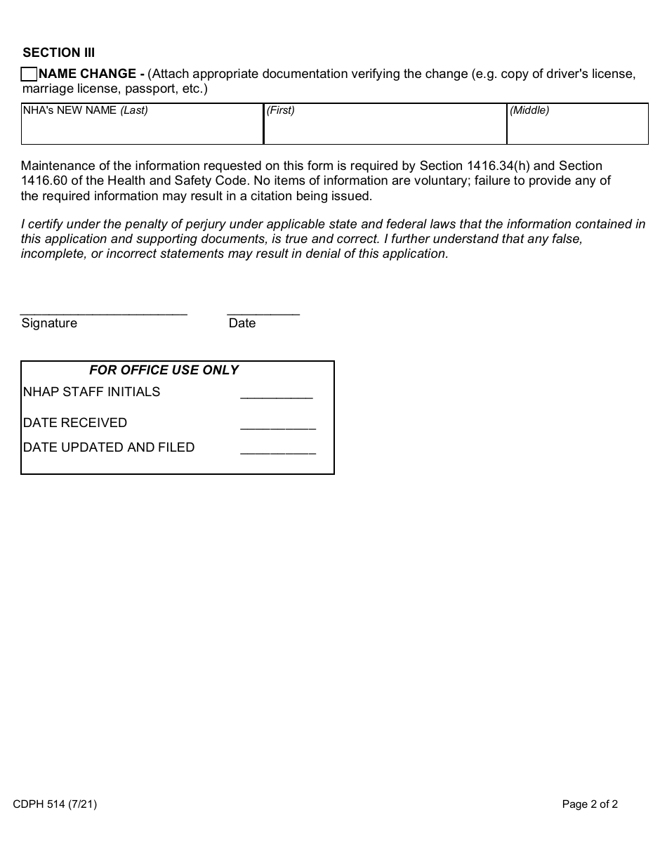 Form CDPH514 Profile Sheet - California, Page 2