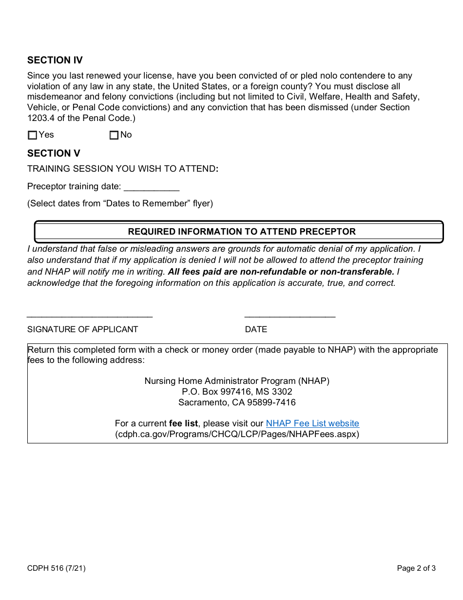 Form CDPH516 Nhap Preceptor Training Registration Form - California, Page 2