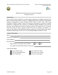 Document preview: Form CDPH8542 Grievance Form - Medication and Insurance Assistance Programs - California