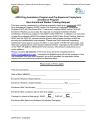 Document preview: Form CDPH8731 New Enrollment Worker Training Request - AIDS Drug Assistance Program and Pre-exposure Prophylaxis Assistance Program - California