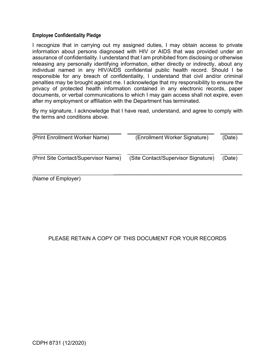 Form CDPH8731 New Enrollment Worker Training Request - AIDS Drug Assistance Program and Pre-exposure Prophylaxis Assistance Program - California, Page 4