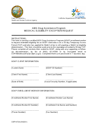 Form CDPH8724 Medi-Cal Eligibility Exception Request (Meer) - AIDS Drug Assistance Program - California