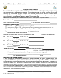 Document preview: Formulario CDPH8726 SP Declaracion Juarada De Empleo - California (Spanish)