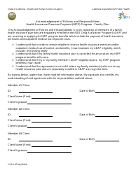 Document preview: Form CDPH8738 Acknowledgement of Policies and Responsibilities Health Insurance Premium Payment (HIPP) Program Family Plan - California