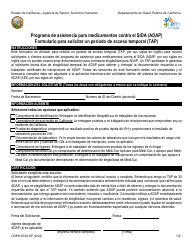 Formulario CDPH8728 SP Formulario Para Solicitar Un Periodo De Acceso Temporal (Tap) - Programa De Asistencia Para Medicamentos Contra El Sida (Adap) - California (Spanish)