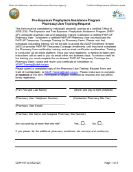 Document preview: Form CDPH9114 Pharmacy User Training Request - Pre-exposure Prophylaxis Assistance Program - California