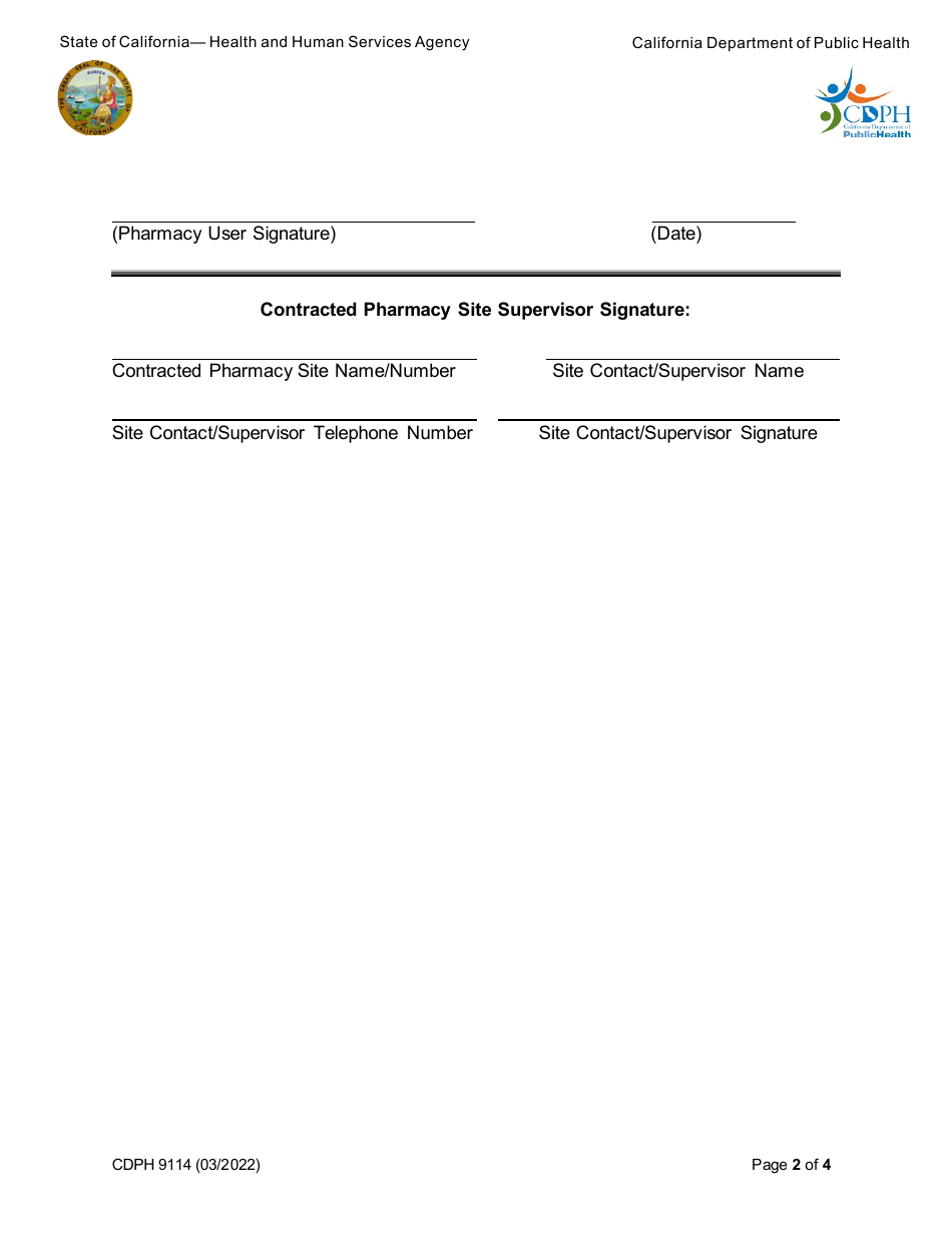 Form CDPH9114 Pharmacy User Training Request - Pre-exposure Prophylaxis Assistance Program - California, Page 2