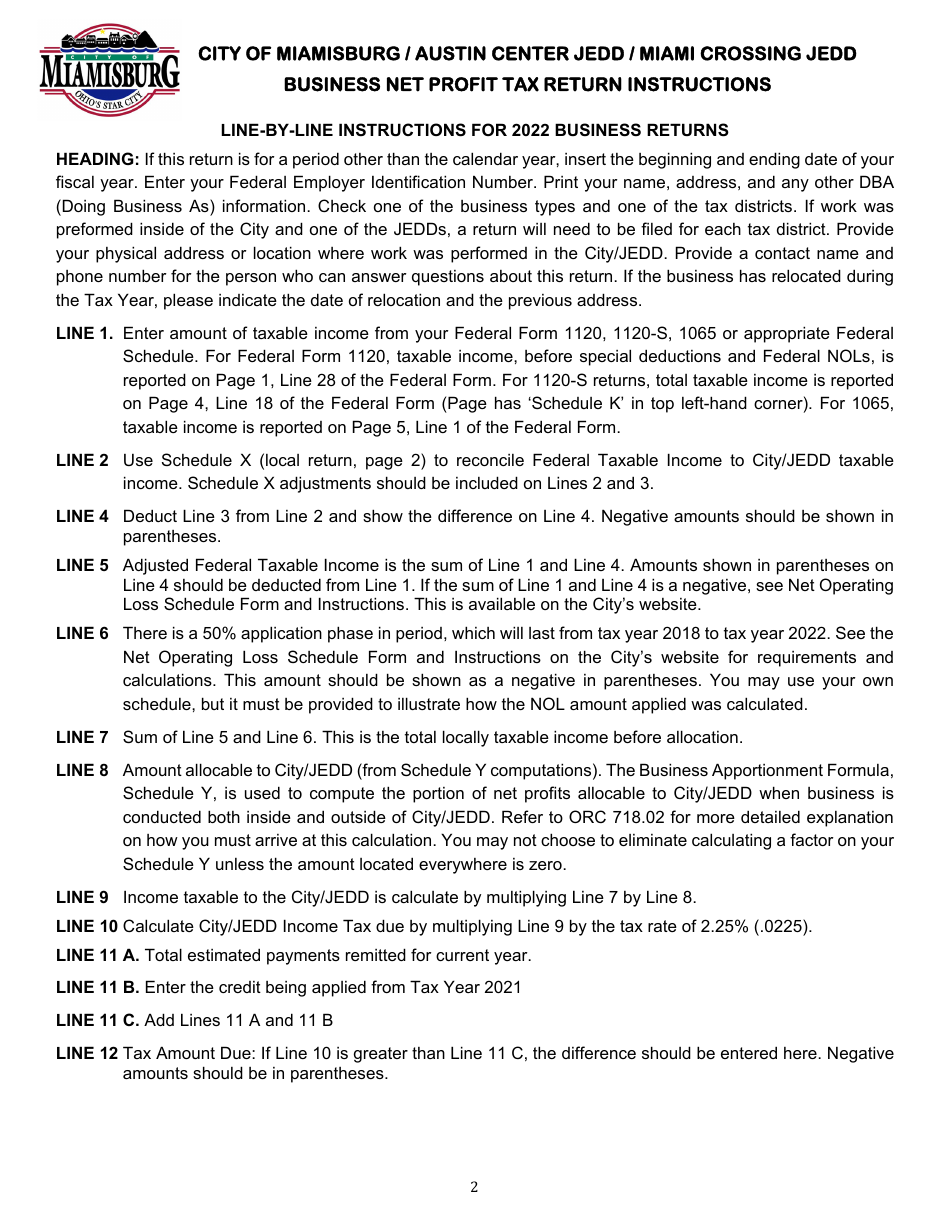 Business Net Profit Tax Return - City of Miamisburg, Ohio, Page 4