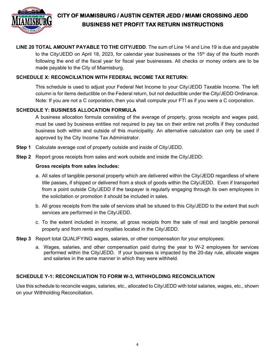 Business Net Profit Tax Return - City of Miamisburg, Ohio, Page 6