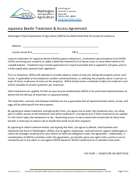 Form AGR-4441 Japanese Beetle Treatment &amp; Access Agreement - Washington