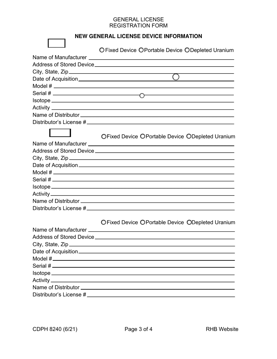 Form CDPH8240 General License Registration Form - California, Page 3