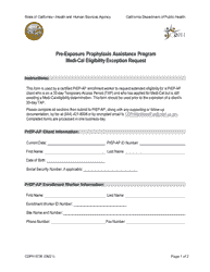 Form CDPH8736 Medi-Cal Eligibility Exception Request - Pre-exposure Prophylaxis Assistance Program - California
