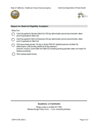 Form CDPH8736 Medi-Cal Eligibility Exception Request - Pre-exposure Prophylaxis Assistance Program - California, Page 2