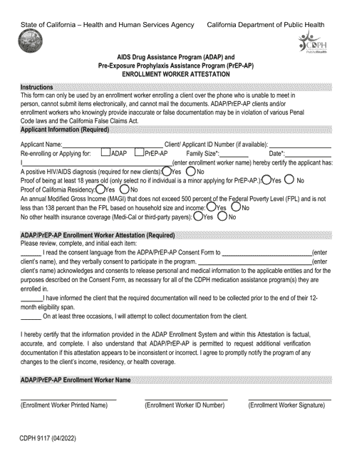 Form CDPH9117 Enrollment Worker Attestation - AIDS Drug Assistance Program (Adap) and Pre-exposure Prophylaxis Assistance Program (Prep-Ap) - California