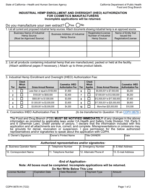 Form CDPH8678 IH  Printable Pdf