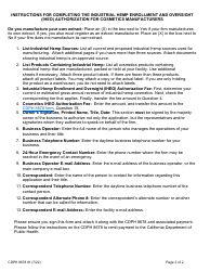Form CDPH8678 IH Industrial Hemp Enrollment and Oversight (Iheo) Authorization for Cosmetics Manufacturers - California, Page 2