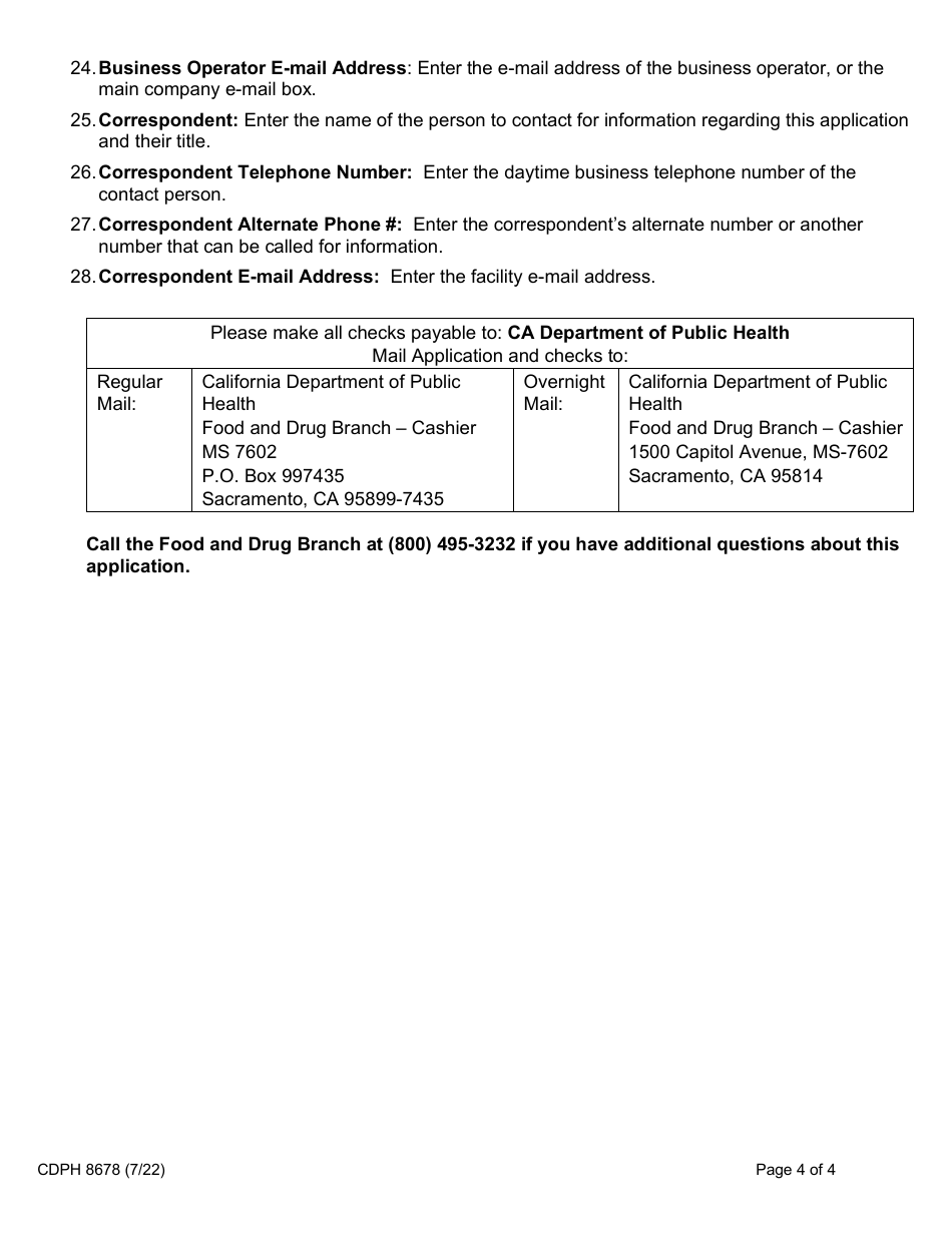 Form CDPH8678 Cosmetic Manufacturing Registration Application - California, Page 4