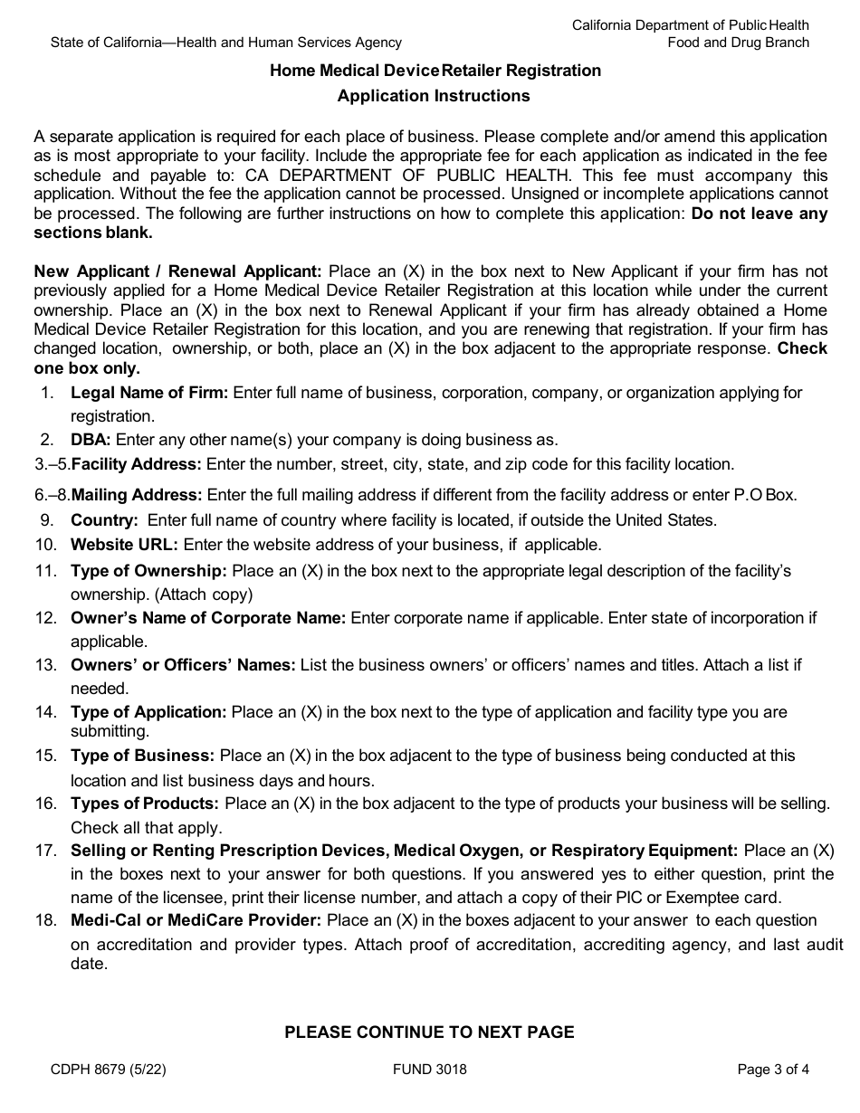 Form CDPH8679 Home Medical Device Retailer License Application - California, Page 3