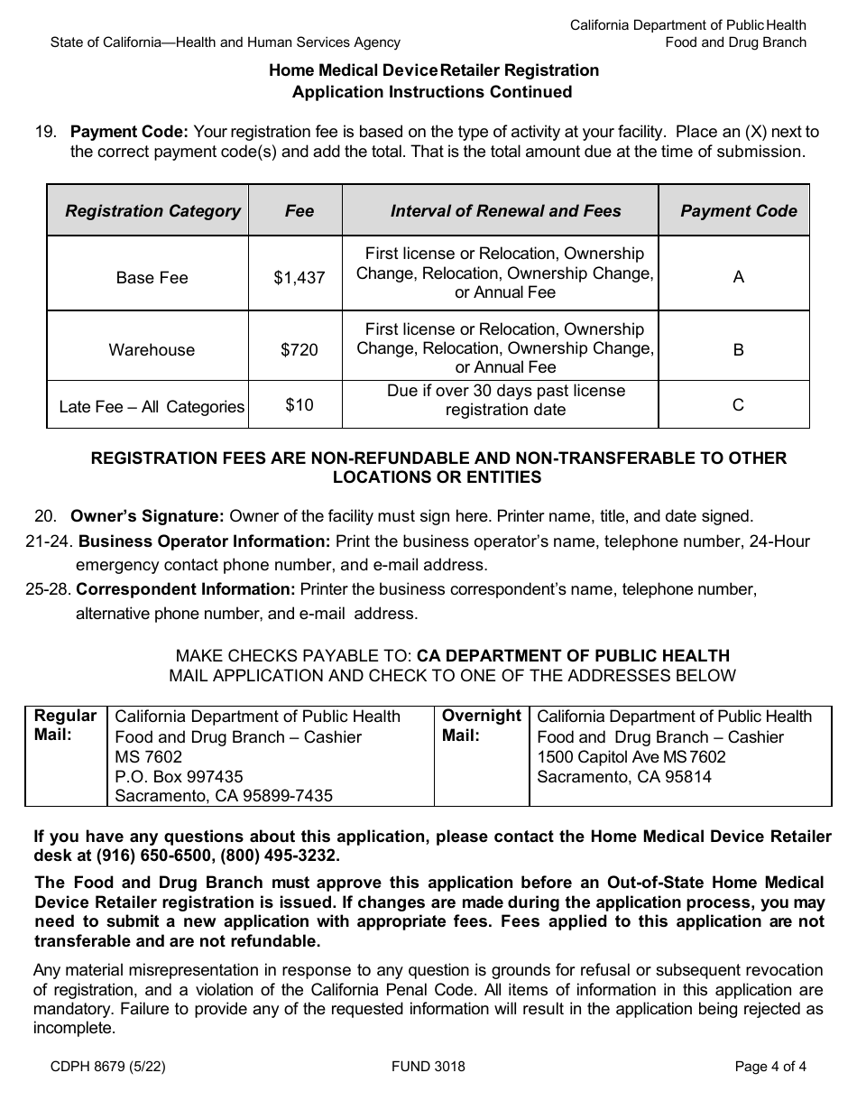 Form CDPH8679 Home Medical Device Retailer License Application - California, Page 4