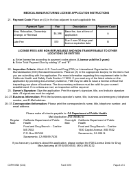 Form CDPH8596 Medical Device Manufacturing License Application - California, Page 4