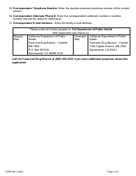 Form CDPH8611 Processed Food Registration Application - California, Page 4