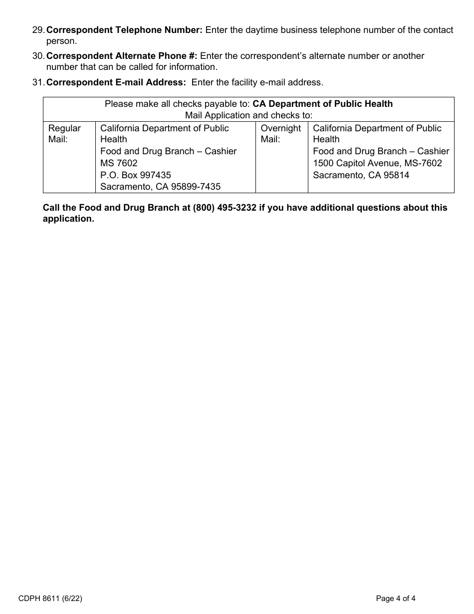 Form CDPH8611 Processed Food Registration Application - California, Page 4