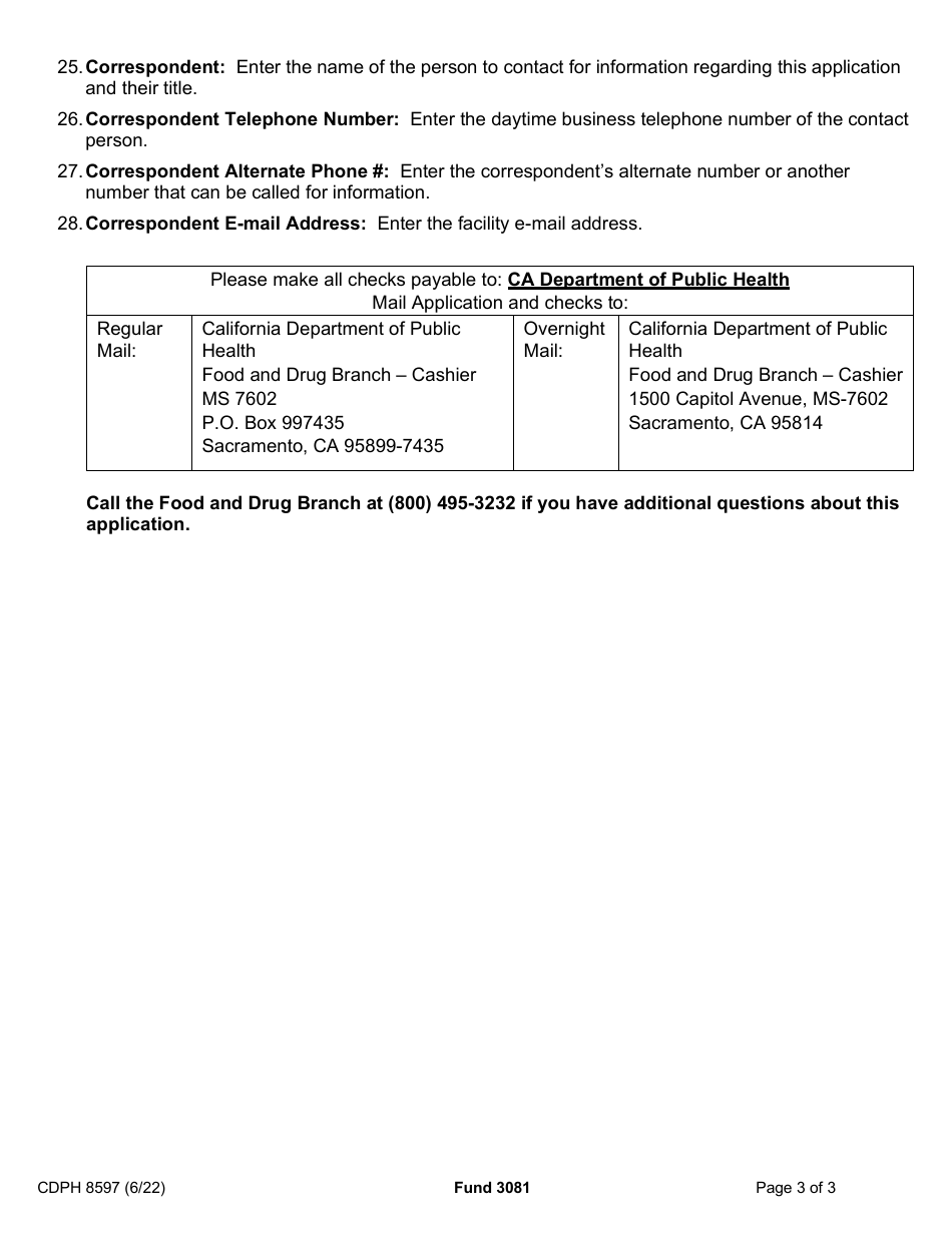 Form CDPH8597 Cannery License Application - California, Page 3