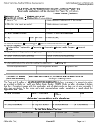 Form CDPH8591 Cold Storage Refrigeration Facility License Application - California