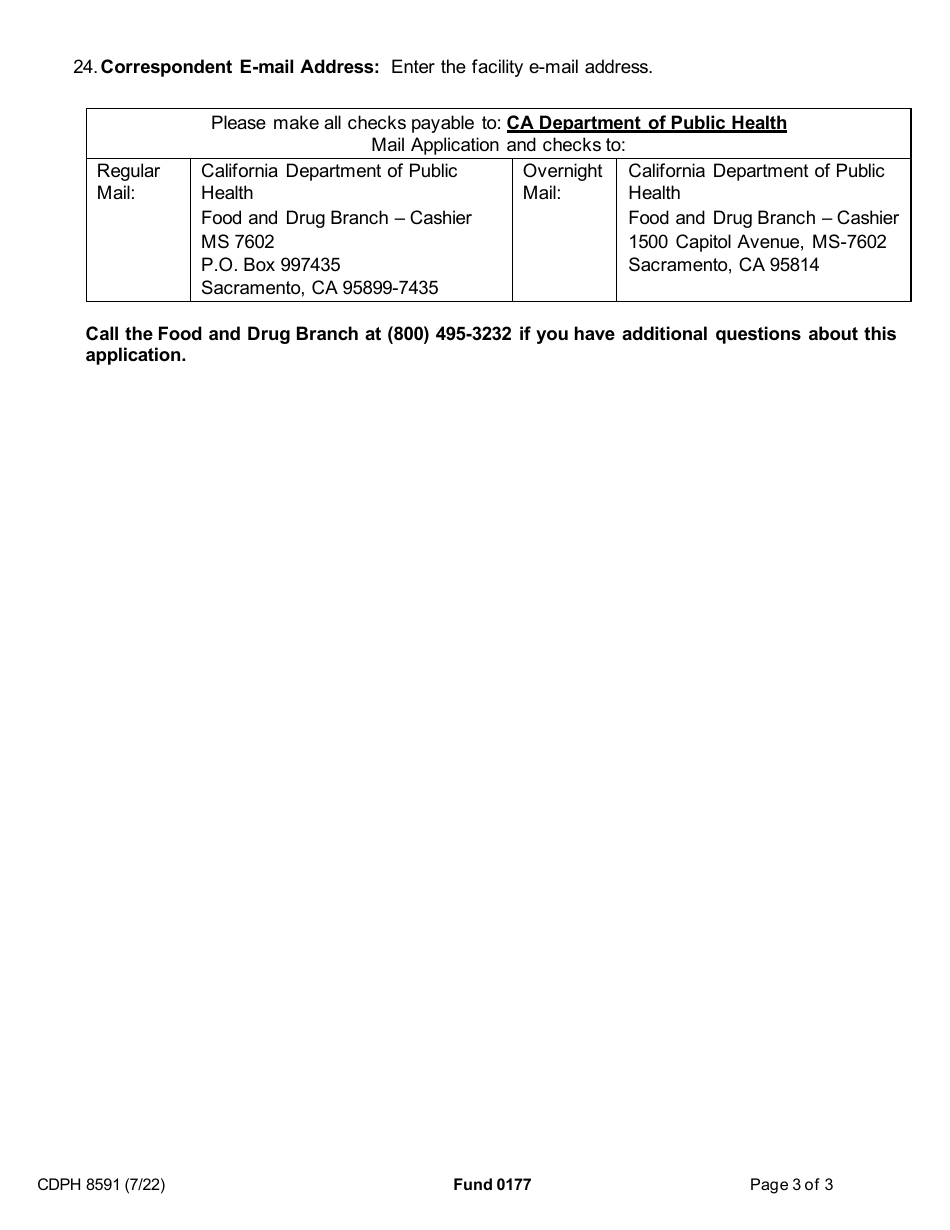 Form CDPH8591 Cold Storage Refrigeration Facility License Application - California, Page 3
