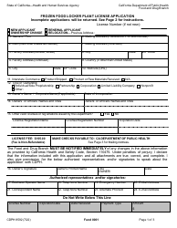 Document preview: Form CDPH8592 Frozen Food Locker Plant License Application - California